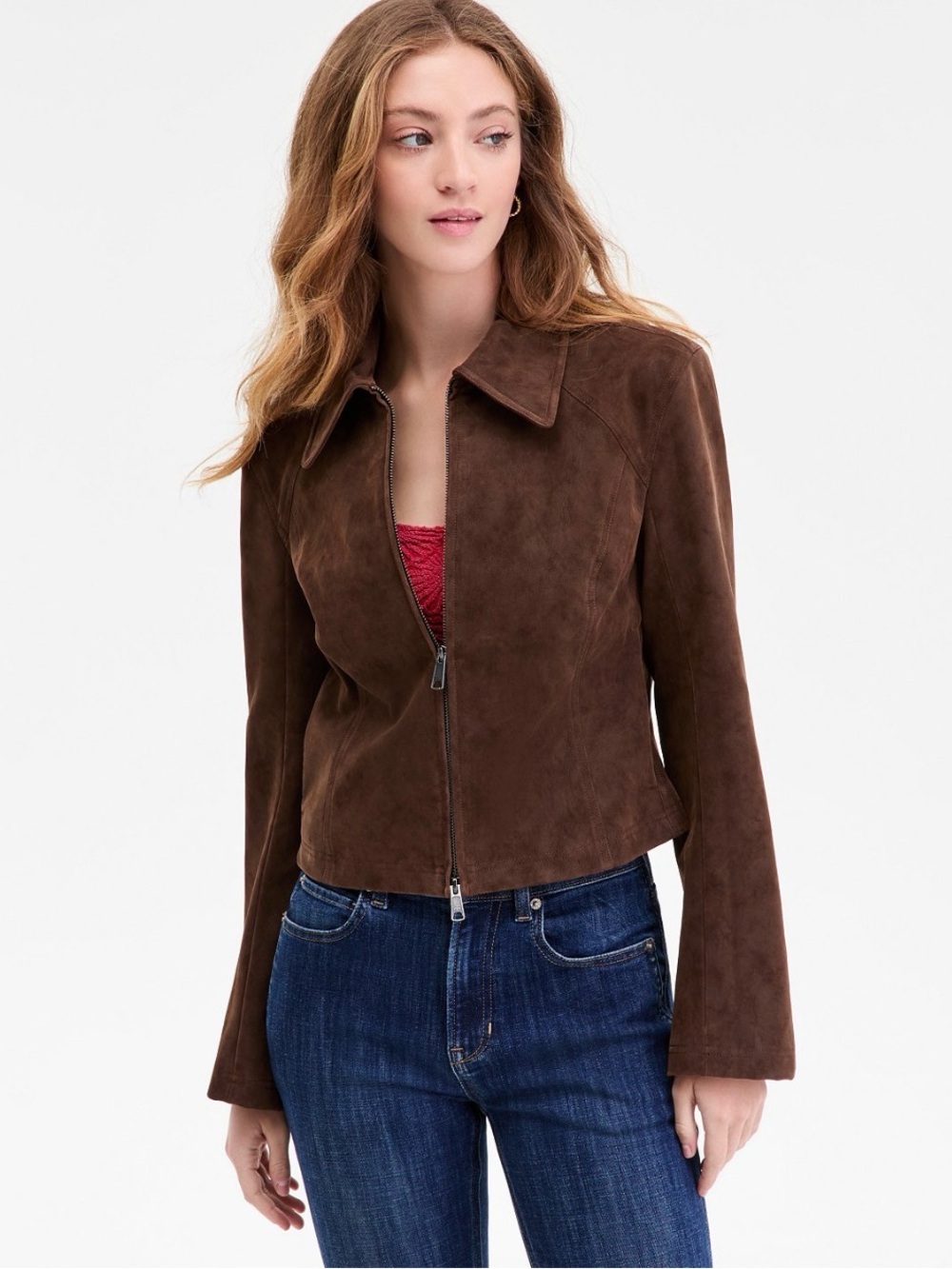 Free People Chocolate Brown Suede Zip Jacket